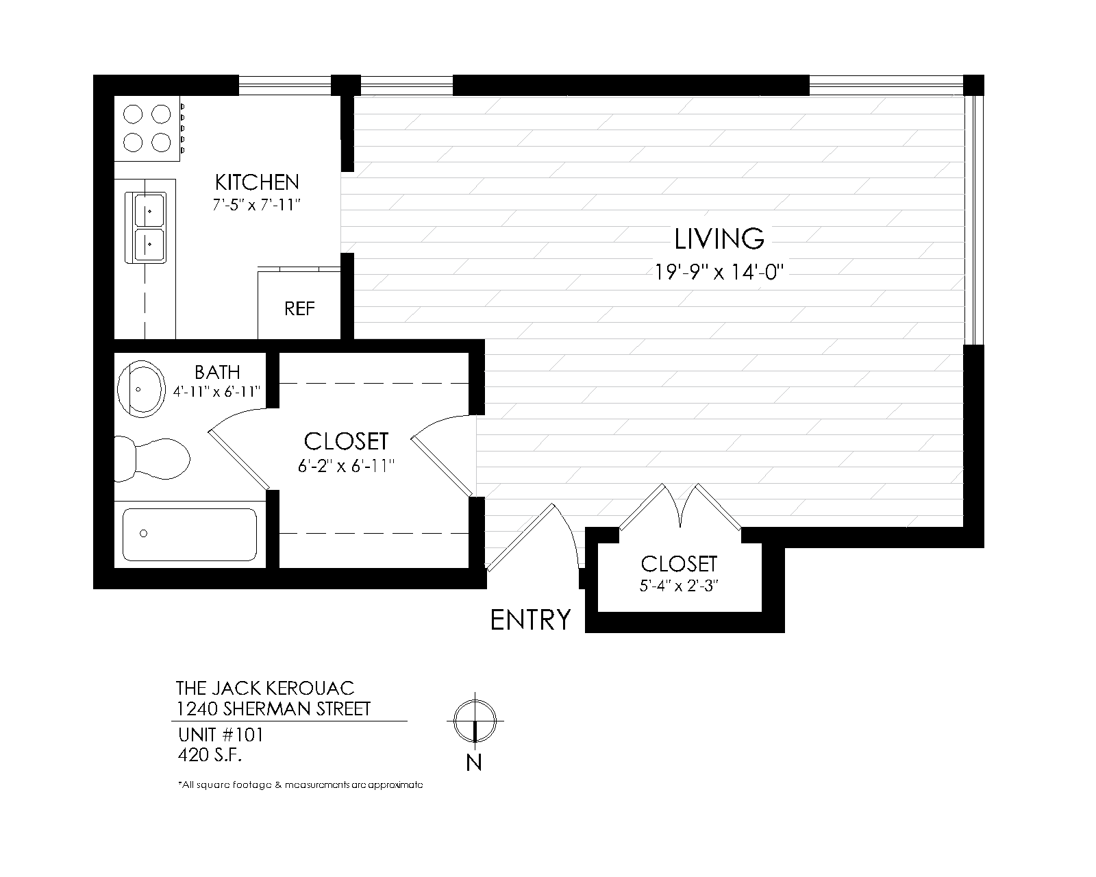 Floor plan for studio, 1 bath, 420 sqft